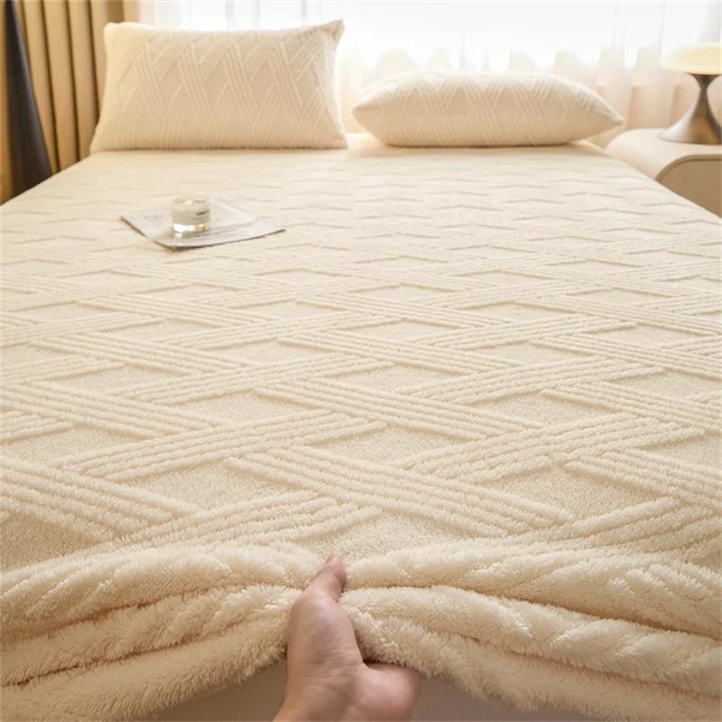Keep Warm Sheet Bedcover Soft Plush Warm Fitted Sheet with Elastic Band Winter Velvet Mattress Cover Thicken Warmth Bed Cover Bedsheet Bed Linen