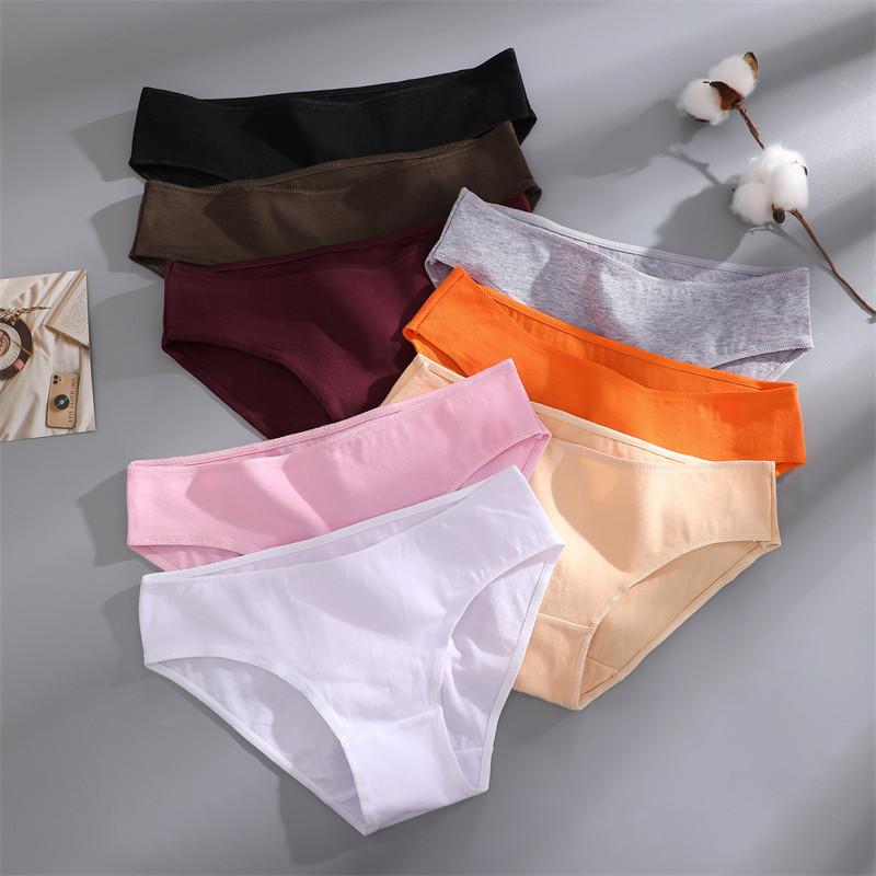 FINETOO Mid-waist Cotton Panty For Women Sexy Solid Color Lingerie Soft and Breathable Underwear