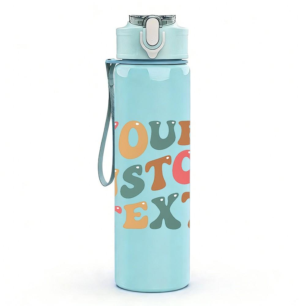 1PC Your Custom Text Blank Template Art Print 750ml Color Plastic Sports Water Bottle Leakproof Flip Straw Lid Suitable for Sports Office Home Use
