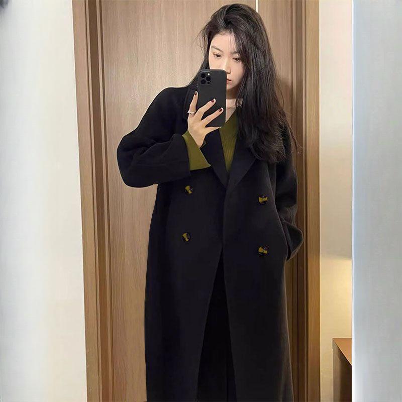 Женская шерстяная верхняя одежда средней длины в корейском стиле, свободное пальто в стиле преппи