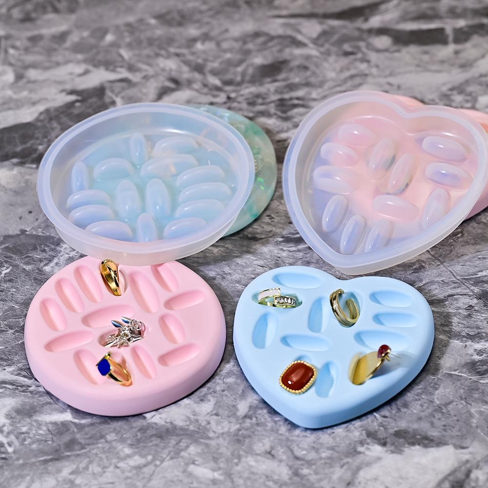 Сделай сам силиконовая форма для круглых и в форме сердца подносов для хранения украшений - органайзер для колец из кристальной эпоксидной смолы