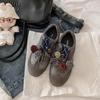 Корея увеличивает высоту на 3 см~ модные контрастные шнурки круглый носок шишка повседневные туфли для моральной подготовки женские осень 2025 новая повседневная обувь
