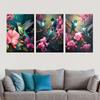Modern Glam Frameless Hummingbird Bird Animal Print Wall Hanging Decor Pink Flowers for Living Room, Wall Decor, No Frame