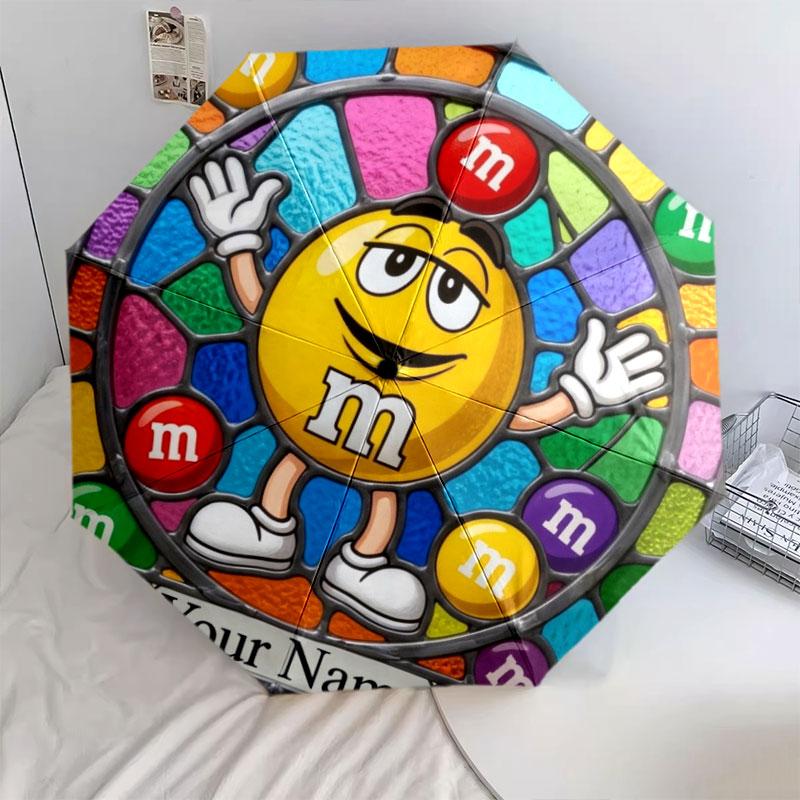 1 шт. Автоматический складной зонт - Узор M&M's с индивидуальным именем, Портативный и складной дизайн с 8 спицами, Рождественские и Новогодние подарки