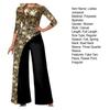 Ladies Jumpsuit Patchwork Flower Print Fake Two-piece Wide Leg Three Quarter Sleeve Round Neck Irregular Soft Breathable Jumpsuit