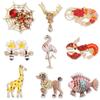 Diamond Flamingo Brooch Bee Giraffe Lobster Small Fish Puppy Spider Deer Head Pendant Corsage