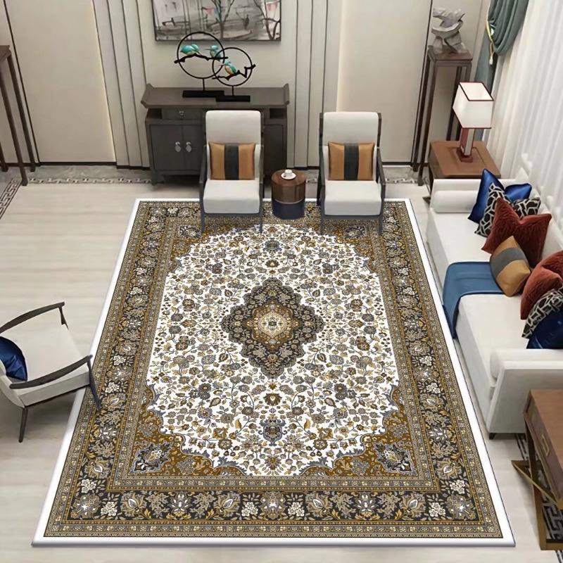 Classic Euro-American Foldable Carpet Thickened Washed Cotton Backing Ethnic Style Area Mat for Living Room Bedroom Home Decor