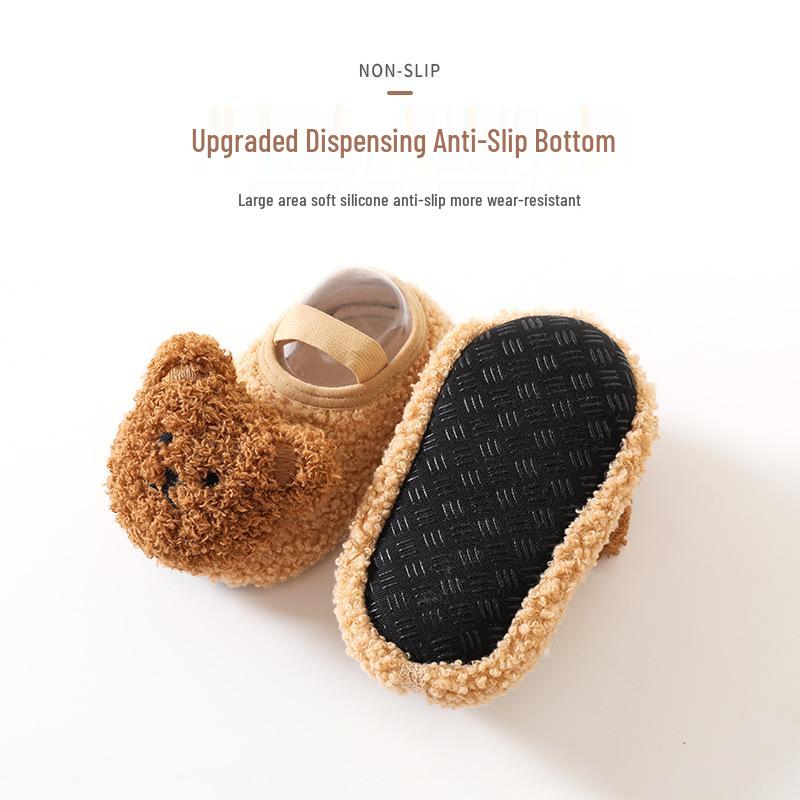 Детские флисовые носки с нескользящей подошвой - Обувь для первых шагов с мягкой подошвой для младенцев