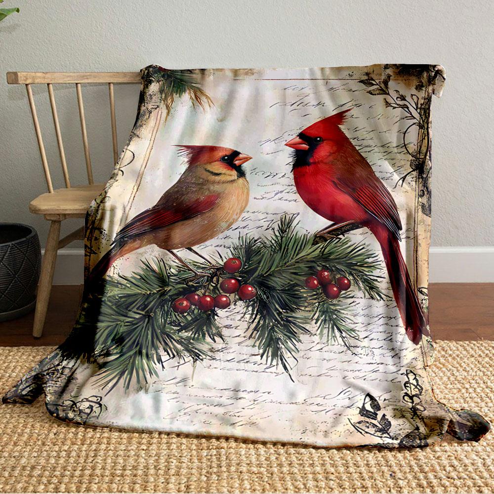 Cardinal Pair on Pine Branch for all seasons blanket lunch break throw gift