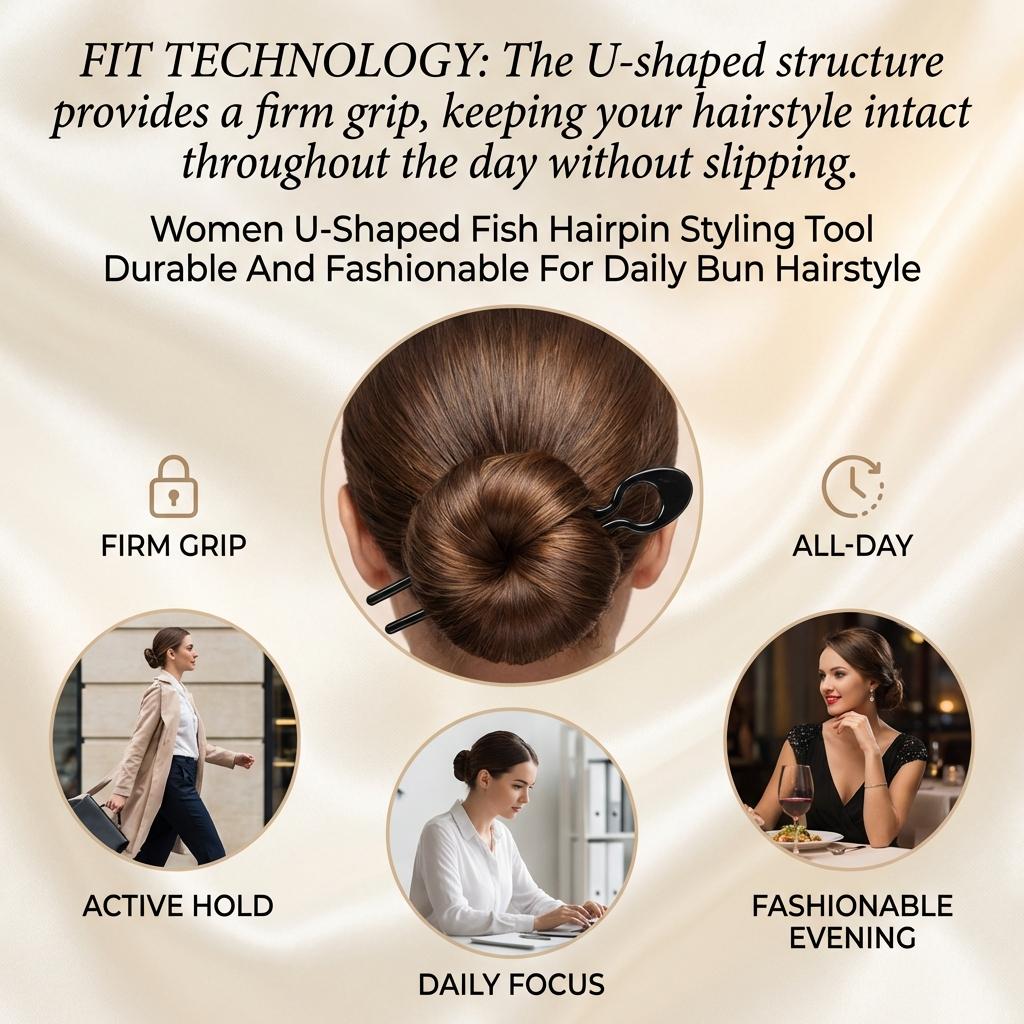 Women U-Shaped Fish Hairpin Styling Tool Durable And Fashionable For Daily Bun Hairstyle