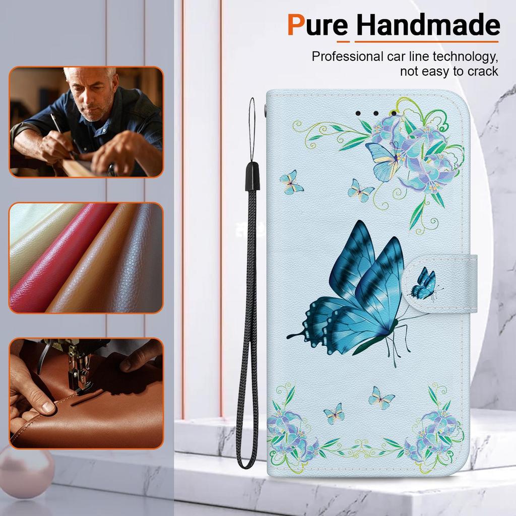 3D Art Painting Sakura Flower Butterfly Pattern Leather Phone Wallet Case Book Stand For Huawei Moto Oppo Realme 10 Girls Magnetic Card Flip Cover Bag