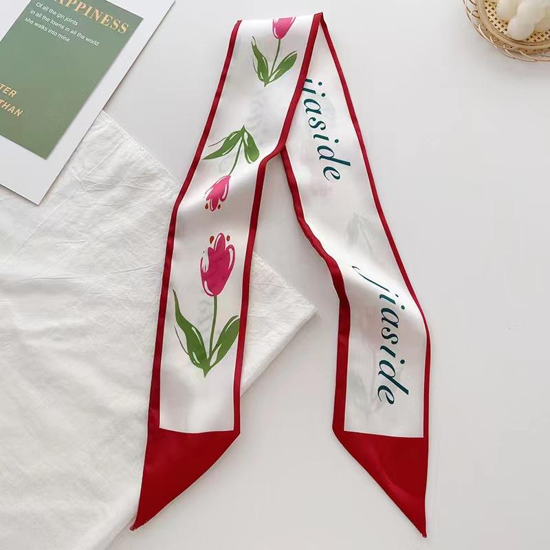 Маленький белый и нежно-зеленый шелковый шарф для женщин, тонкая лента, повязка на голову, резинка для волос, украшение для сумки, длинный