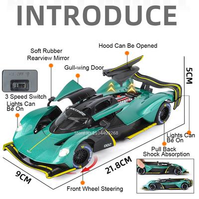 1:Масштаб 24 Модель спортивного автомобиля Valkyrie Revuelto Игрушка Литая из сплава Световая музыка Суперкар Модели транспортных средств с амортизацией Подарки для детей