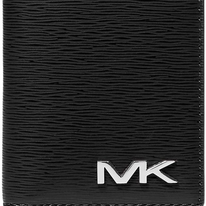 Michael Kors MK Cooper Двойной Складной Держатель для Карт с Текстурой и Серебряным Логотипом Мужские Аксессуары Черный 36H3LCOD1B-BLACK