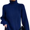 Autumn Winter New High Neck Knitted Sweater Mid-Length Raglan Sleeve High Turn-Down Collar Split Soft Comfortable Women's Wear