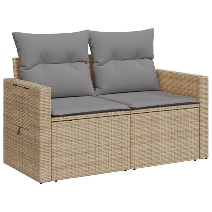 VidaXL Canapé de jardin avec coussins 2 places beige résine tressée 366106