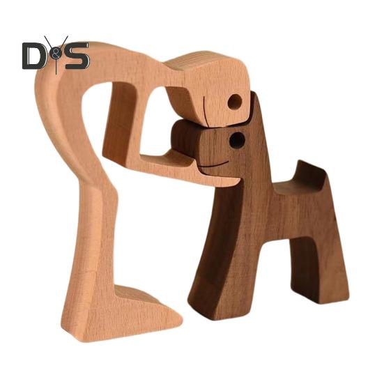 Собака деревянная скульптура питомец памятный подарок собака и мужчина женщина статуэтка домашний декор щенок семья фигурка подарки для любителей собак