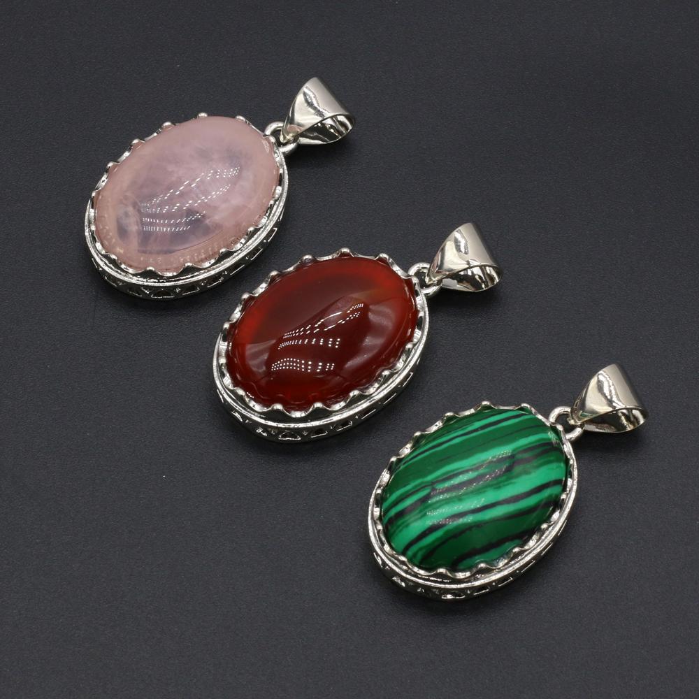 Кулон из натурального камня овальный розовый кварц аметист опал малахит лазурит агат зеленый авантюрин подвески для изготовления ювелирных изделий DIY аксессуары для ожерелья