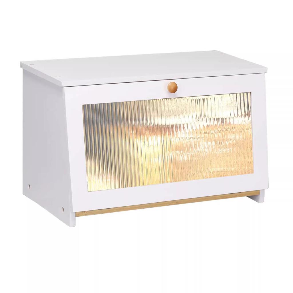 Wooden Bamboo Bread Box with Lid - Kitchen Storage for Bread, Pastry, and Fruits