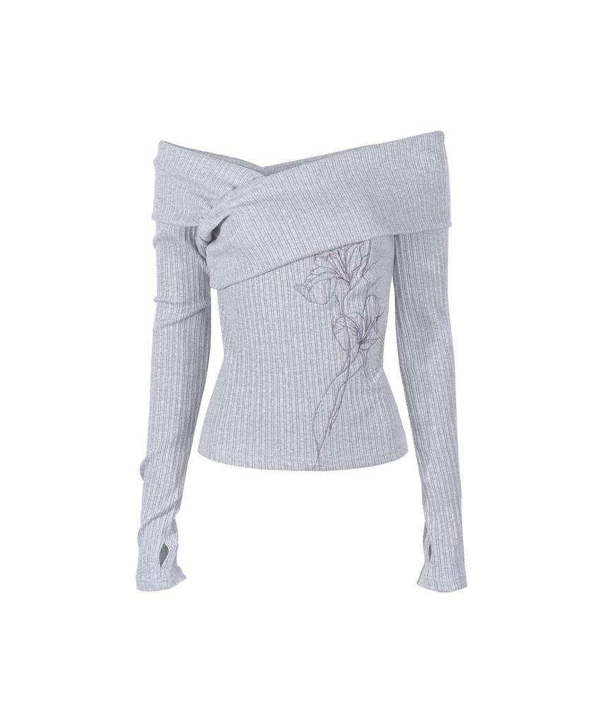 ANOTHER A Asymmetrical Off-Shoulder Top_Melange Gray
