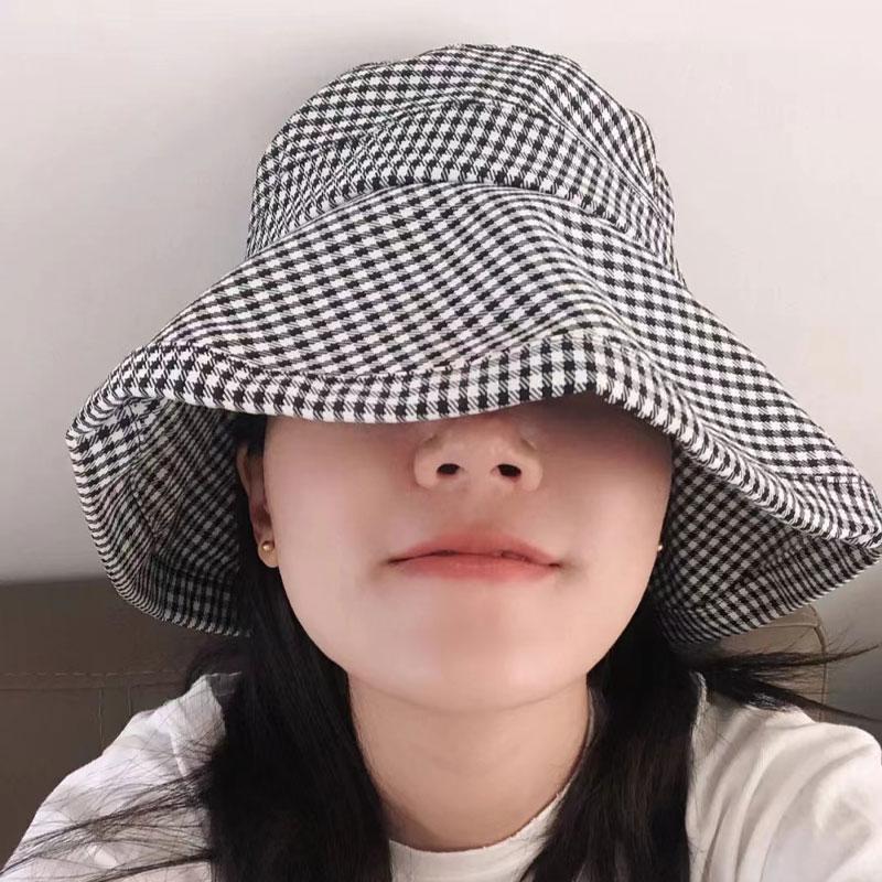 Модная шляпа-ведро в клетку с широкими полями для женщин, складной солнцезащитный козырек для женщин, хлопковая уличная защитная шляпа для пляжа
