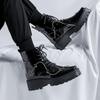 Fashion Men's Luxury Fashion Patent Leather Boots  Designer Square Toe Shoes Party Nightclub Dress Black Stylish Platform Botas Man
