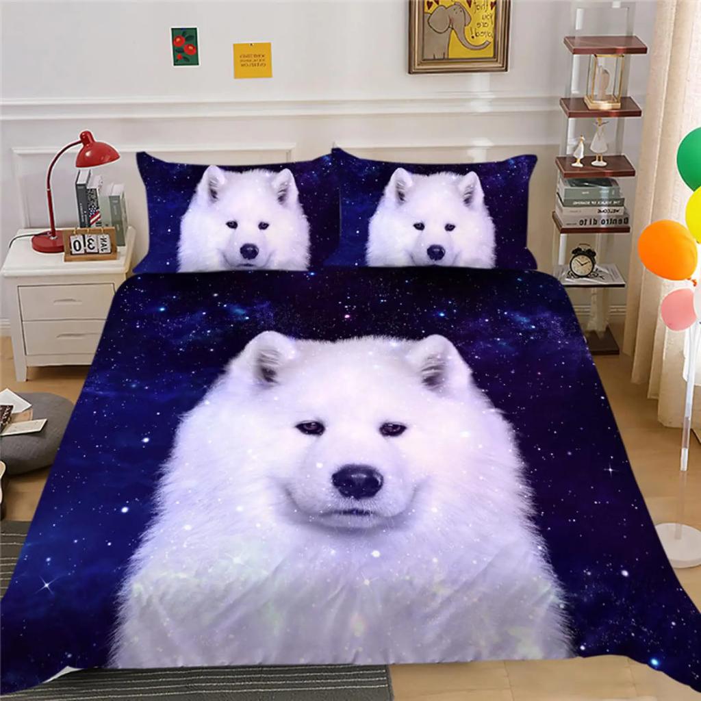 Samoyed Dog Duvet Cover King Queen Size Lovely Smile Pet Puppy Bedding Set Adults Women Cute White Animal Polyester Quilt Cover