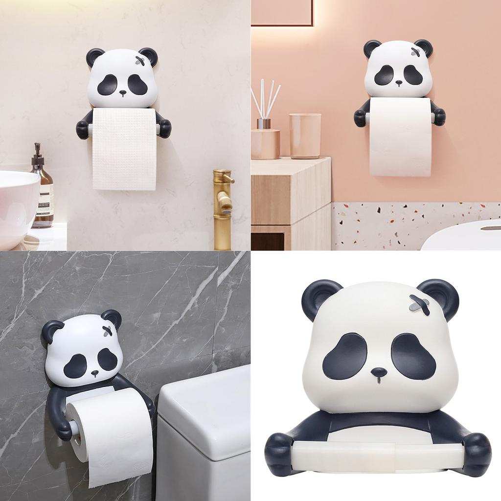 Panda Wall Mounted Toilet Paper Holder No Drilling Required Toilet Paper Roll Holder Rack for Kids Bathroom Decoration