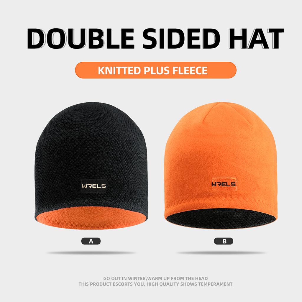 Wrels Knitted Hat Double-Sided Pullover Hat Warm Thickened Winter Hats Windproof Sun-Proof Beanie Hat Elastic Cycling Ski Cap