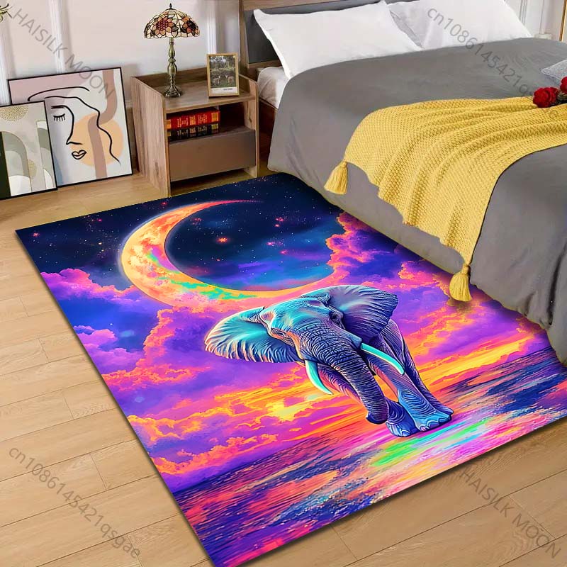 1PC Dreamy elephant under moon Print Carpet Rug for Living Room Bedroom Sofa Doormat Home Decor Non-slip Floor Mat