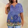 Women's Short Sleeve Shirt Button Plus Size T-Shirt Flower Printed Casual Tops