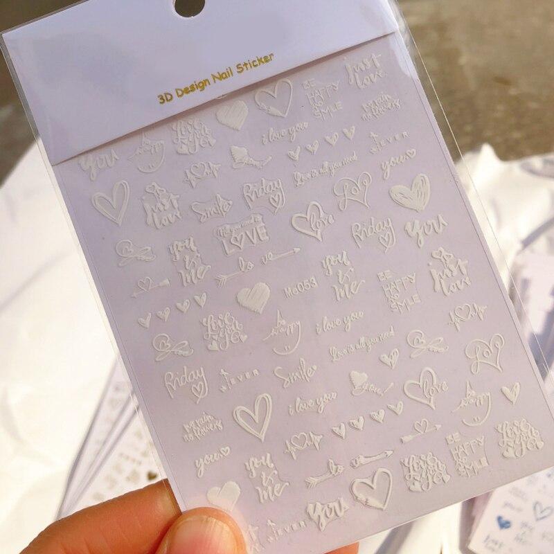 1 Sheet 3D Adhesive Nail Sticker Valentine's Day Heart Rose Decal for Nail Art Decoration