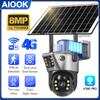 AIOOK 4G Solar Camera HD Dual Lens 8MP 4K WiFi PTZ CCTV Camera Two Way Audio Intercom Outdoor Waterproof Full Color Night Vision