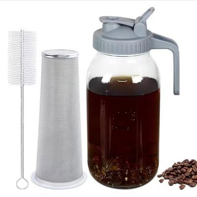 Кофеварка Yousheng Cold Brew, стеклянный кувшин на 32/64 унции с фильтром из нержавеющей стали, кувшин с широким горлом для холодного чая, лимонада