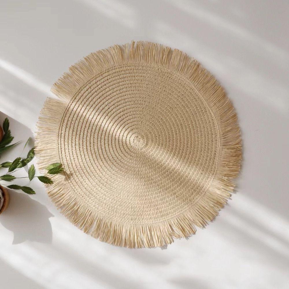 Round Heat Resistant Place Mat with Tassel Dining Table Mat Braided Placemat  Home