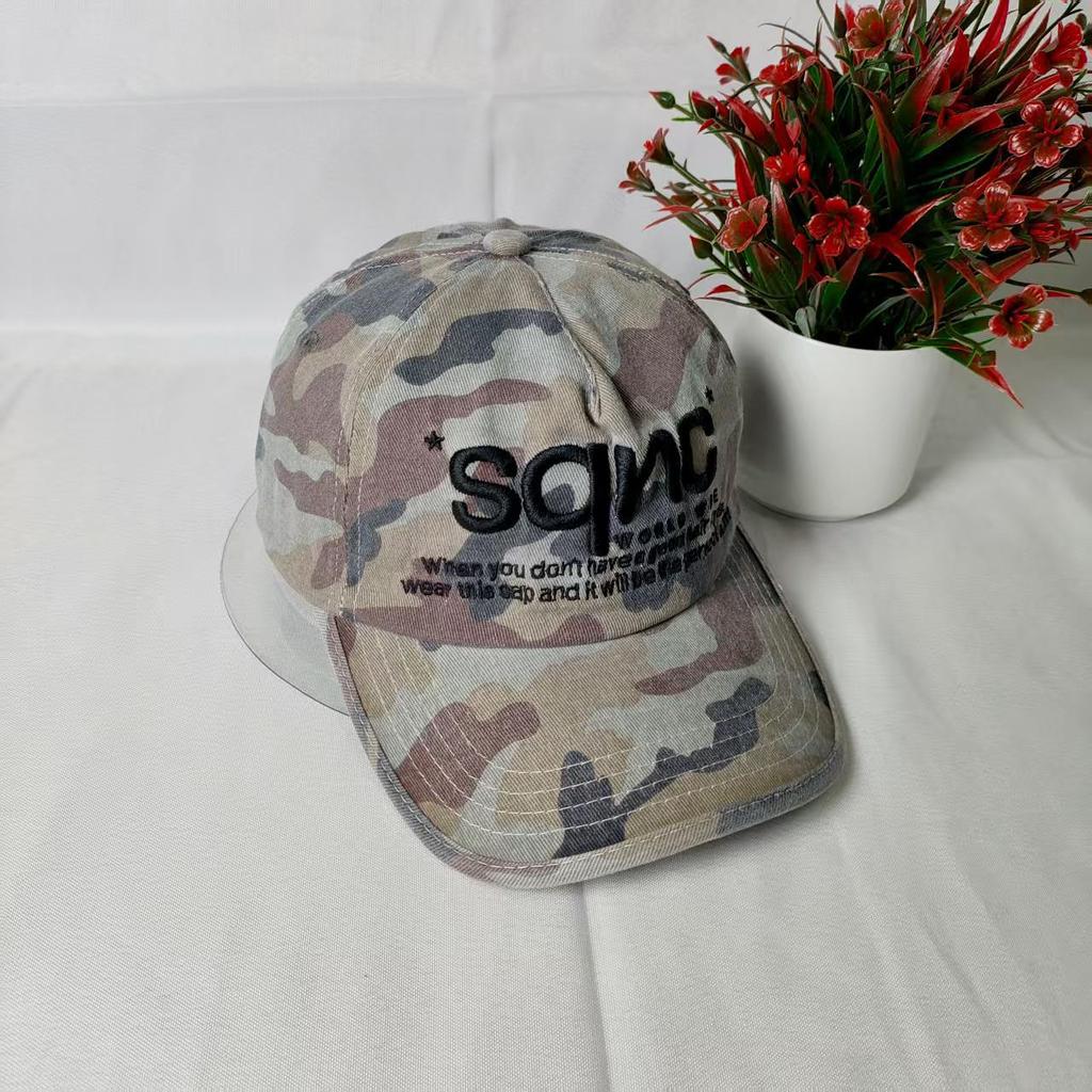 Washed retro camouflage American baseball cap men's and women's embroidered letter street cap showing face versatile casual tide