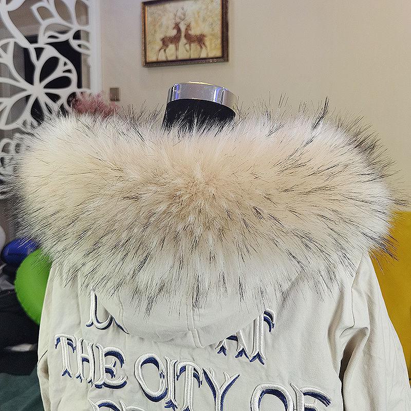 Женский воротник из искусственного меха лисы и енота черного и белого цвета для пуховой шапки - Единичная покупка