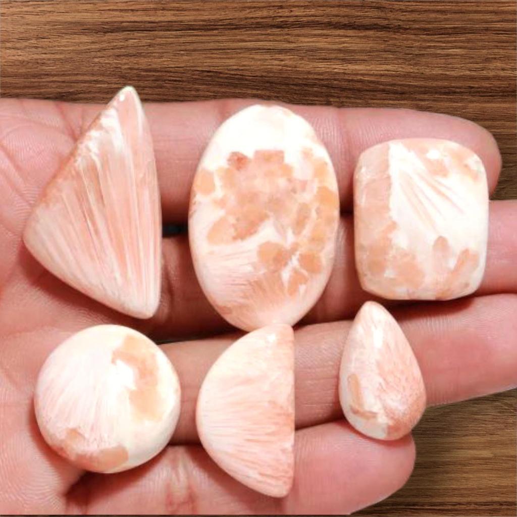 Натуральный дизайнерский розовый сколецитовый кабошон, лот россыпью кабошонов, смешанный лот, лот целебных драгоценных камней для изготовления ювелирных изделий.