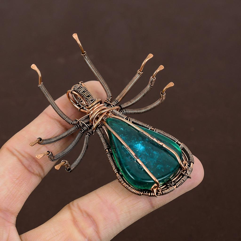 Подвеска-паук из голубой балтийской янтарной проволоки ручной работы из меди 2,56 дюйма g4z19