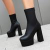Women's High-heeled Ankle Boots European-style Autumn and Winter Waterproof Platform Thick Heel Solid Color Large-size Ankle Boots
