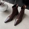 Темпераментные остроносые короткие ботильоны женские новые кожаные ботинки толстый каблук средний каблук эластичные короткие женские ботильоны тонкие ботинки