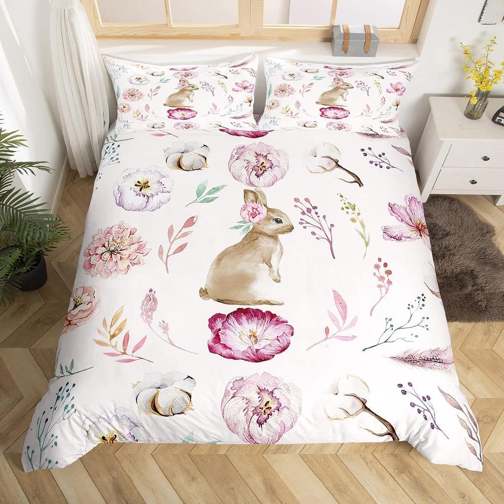 Пододеяльник с изображением мультяшного кролика, милый стеганый чехол для пододеяльника «Животное на Луне», микрофибра, комплект постельного белья «Облако, галактика, космос» для мальчика и девочки, подарок