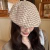 Retro Plaid Forward Hat Showing the Face Small Painter Hat Thin Breathable Literary and Versatile Beret Newsboy Hat Female