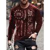 Flag Print Long Sleeve Novelty Vintage T-Shirt - Stylish, Comfortable, and Durable Tees for Autumn - Mens Fashionable Clothing for Casual Wear