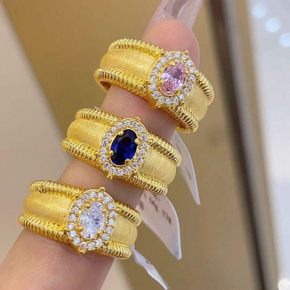 Unique Crystal Split Ring Vintage Adjustable Finger Rings Exquisite Round Crystal Ring Ladies