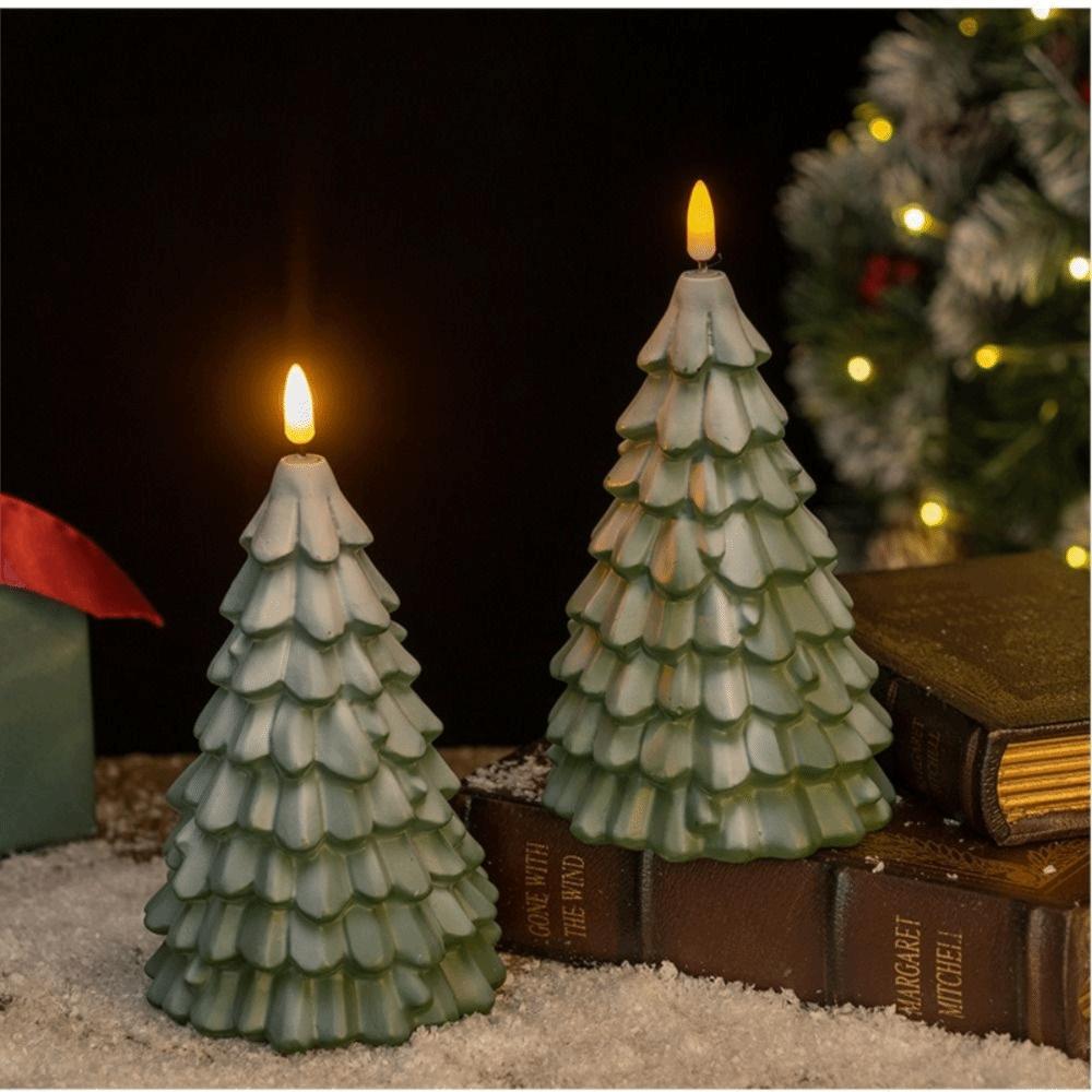 Green Christmas Tree Night Light Flameless Pillar Candles  Christmas Decoration