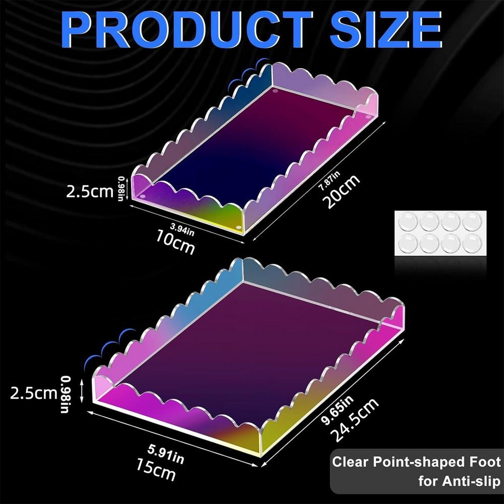 Acrylic Tray 2-Piece Colorful Scalloped Vanity Tray Coffee Table Decor For Kitchen Vanity Nightstand Counter Home Decor Soap
