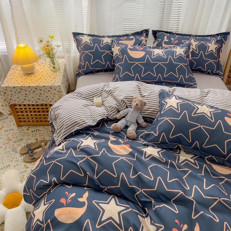 Утолщенный хлопок, чистый хлопок, четыре предмета, простыня и пододеяльник для спальни на весну и осень, пододеяльник из трех предметов