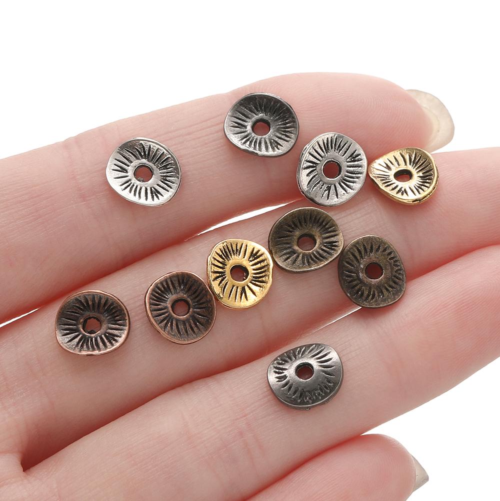 50/100pcs Alloy Antique Bronze Round Spacer Beads Charms For Diy Beaded Bracelets Necklace Jewelry Handmade Making Accessories