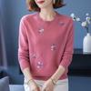 Women's Wool Sweater Round Neck Embroidery Knit Sweater Spring Fall Winter Loose Plus Size Sweater Short Pullover Knitwear